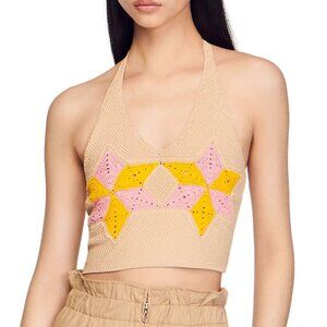 Sandro Muguette Crochet Halter Crop Top
